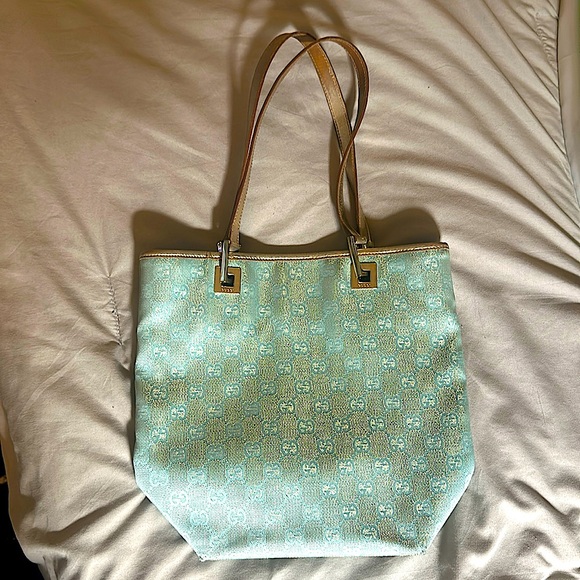 SOLD Vintage Gucci Teal Gold Bag - Picture 1 of 2